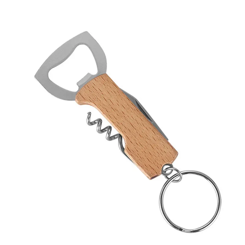 40Pcs Beer Bottle Opener Keyring Keychain Stainless Steel Multifunctional Wooden Handle Corkscrew Wine Opener Bar Party Accessor