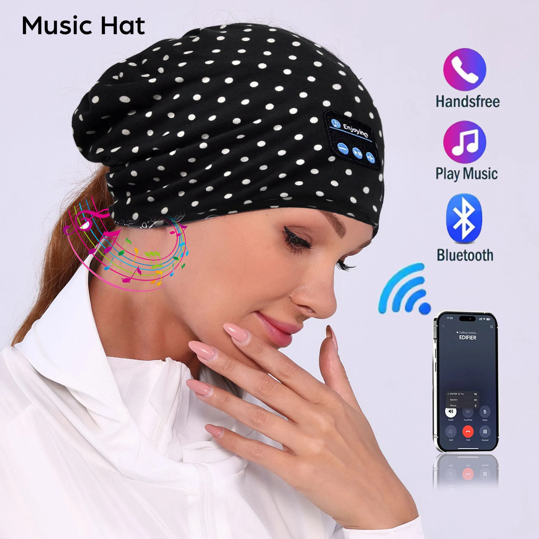 

Bluetooth Headphone Wireless Sleep Cap Headset Women Beanie Speaker Hunting Camping Running Earphone Music Hat Rechargeable
