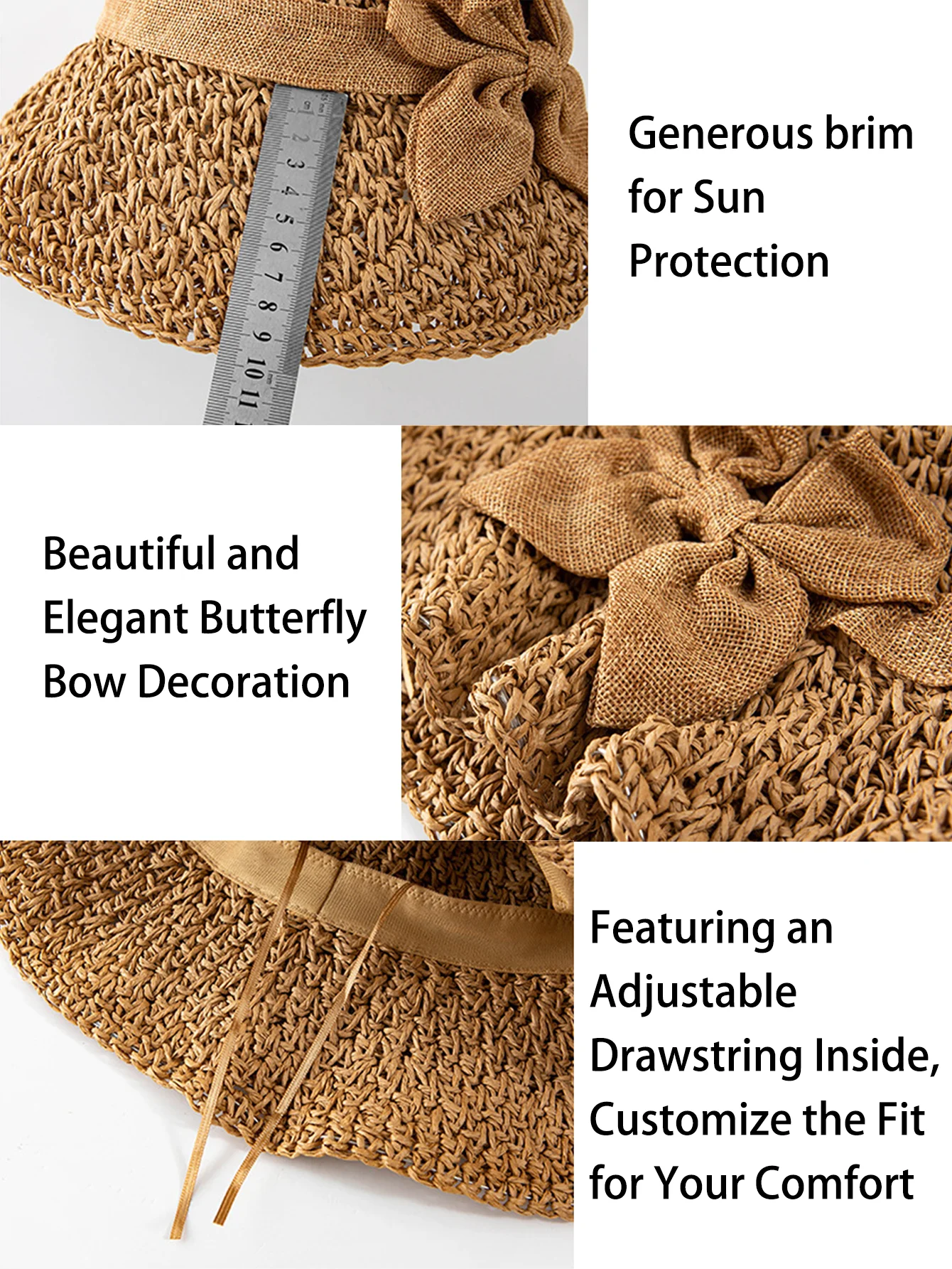 Handmade Straw Hat for Women Summer Fashion Bowknot Foldable Sunscreen Panama Lady Sweet Wide Brim UV Sunscreen Beach Cap Girl