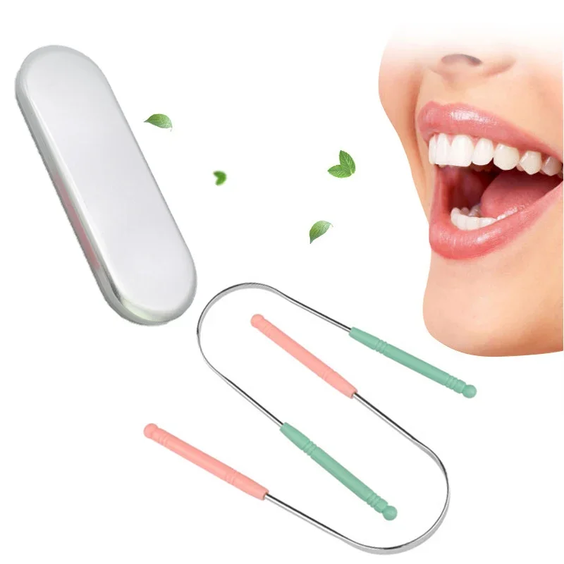 Stainless Steel Tongue Scraper With Box Tongue Coated Cleaner Brush Keep Fresh Breath Toothbrush Oral Hygiene Care Cleaning Tool