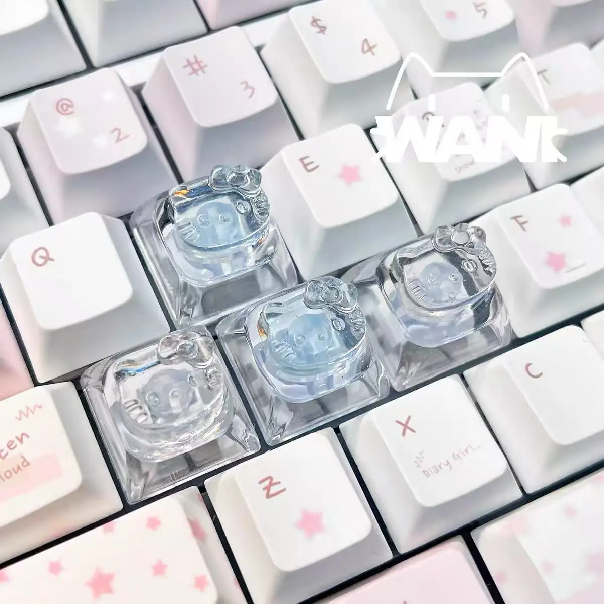 Cartoon Anime Cute Cat Head Keycaps Transparent Transparent Typing Height Increasing Mechanical Keyboard Keycaps