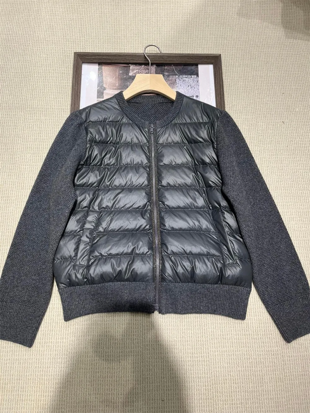 2024 Women New B*C Beaded Cashmere Patchwork Goose Down Jacket  Female Winter Warm Zip O-Neck  Luxury Down Coat