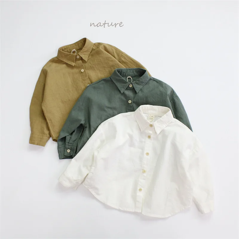 

Shirt Collar Autumn New Korean Loose Casual Solid Long Sleeves All-matching Boys Grils Children Cotton Soft Simple