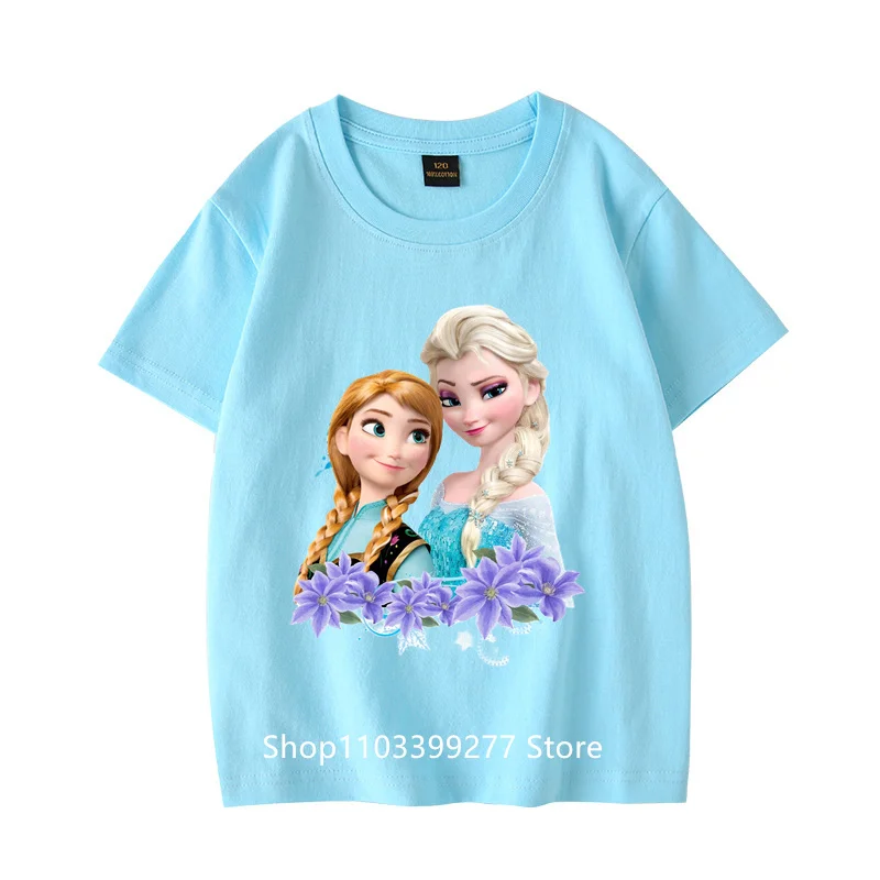 Summer Clothes Comfortable Child Cute Fashion Short Sleeve Sweat Breathable Frozen Elsa Anna T-Shirt Anime 100% Cotton T-Shirt