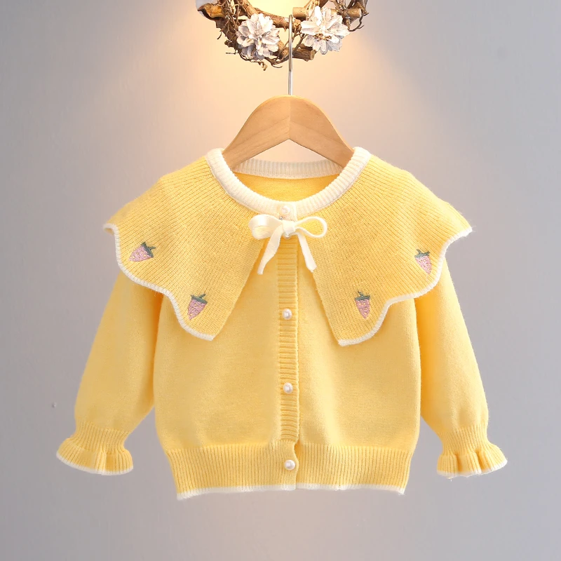 Fashion Girls\' Sweater Cardigan Spring Autumn New Baby Peter Pan Collar Knitted Coats Infant Kids Thicked Warm Sweaters