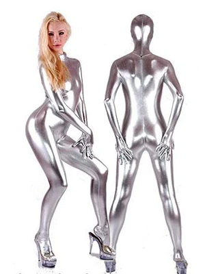 Prata brilhante metálico Zentai Fullbody Zentai Suit Traje para Halloween Bodysuit Eventos Partido