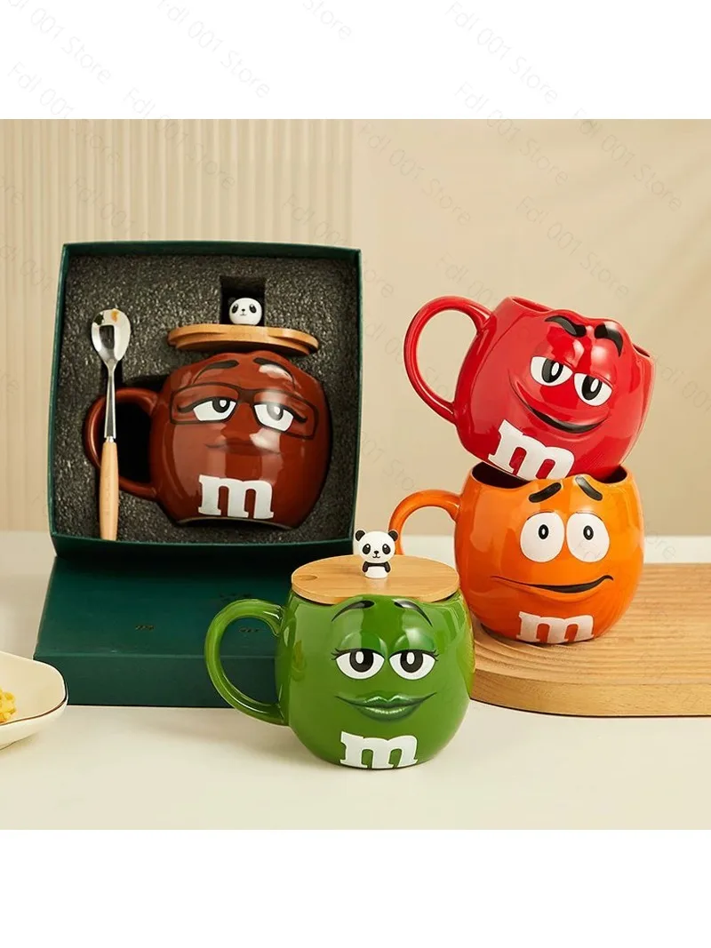 m bean cup ceramic mug high temperature resistant large capacity breakfast oat milk cup with lid spoon cute expression cup