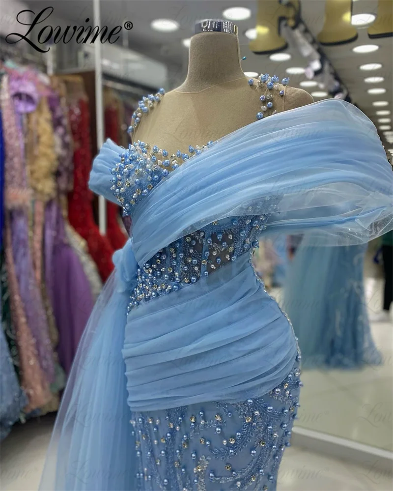 Vestido elegante de sirena con cuentas de cristal azul, vestidos de noche con lentejuelas, fiesta Formal, segunda recepción, vestido de compromiso, hecho a medida