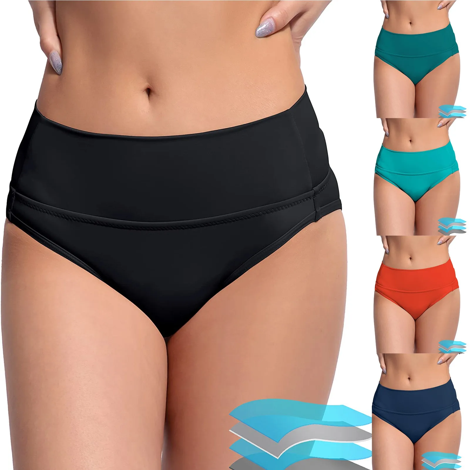 

High Waisted Bikini Bottoms For Women Basic Leak Proof Full Coverage Swimsuit Bottoms Mid Waist Swimming Shorts Bathing Suits