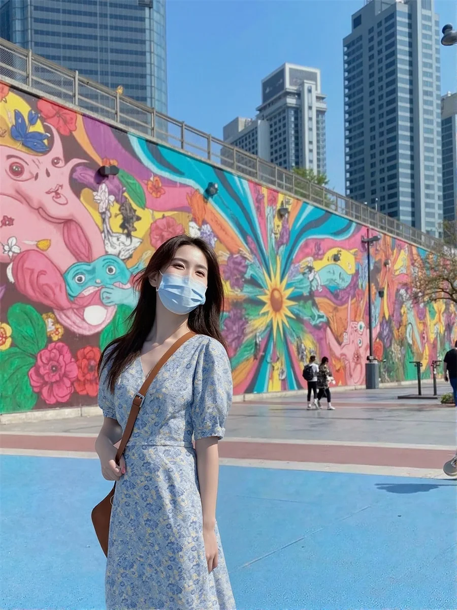 Vestidos Florais com Mangas Curtas Puff, Vestido Bonito e Elegante para Mulheres, Primavera, Corte Slim, Graduação, Com Detalhes em Camadas