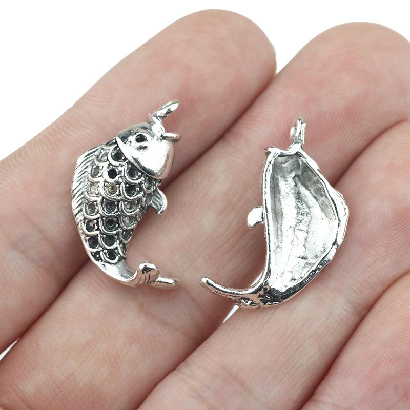 8Pieces 26mm*14mm Antique Silver Color Carp Fish Charms Pendant Handcraft For DIY Jewelry Making