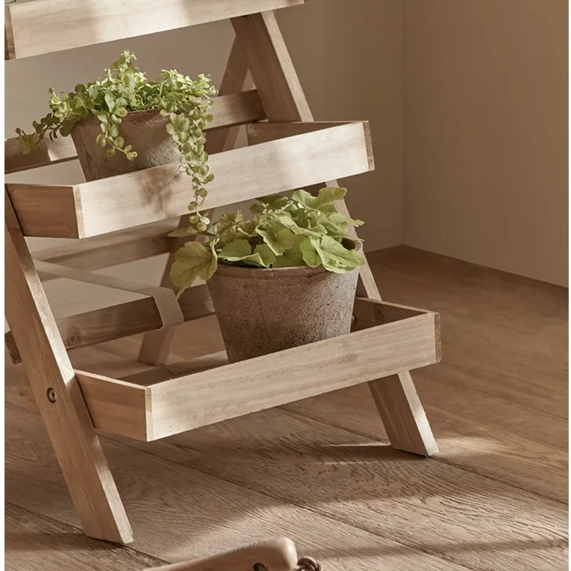 Solid Wood Multi-layer Stand for Flowers Balcony Plant Shelve Folding Storage Plant Display Exquisite Practical Indoor Gardening