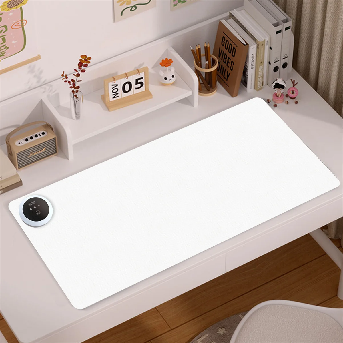 

White Heated Mouse Pad Leather Waterproof Desk Mat Winter Hand Warmer Desk Pad Large Safe Game Mousepad