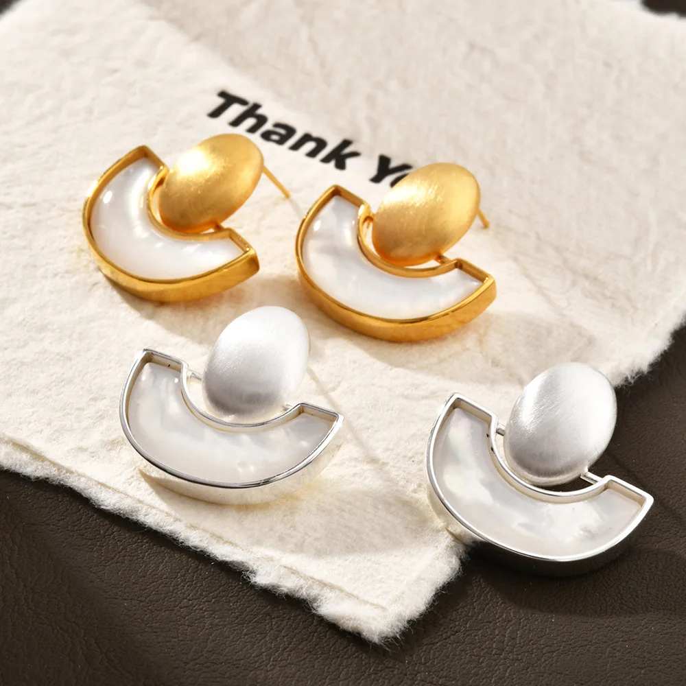 

French retro elegant light luxury high-end boho style gold and silver brushed fritillary earrings