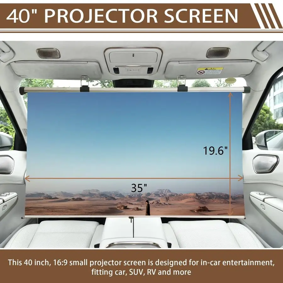 شاشة بروجيكتور للسيارة، 40 بوصة 169، سحب للأسفل وتدحرج تلقائي، قابلة للطي وصغيرة، شاشة عرض صغيرة قابلة للسحب، 4K HD
