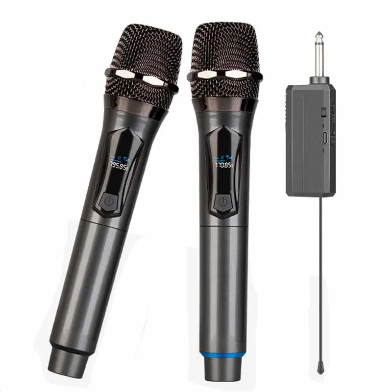 

Wireless Microphone UHF Karaoke Mic Recording Handheld 2 Channel Lithium Battery 50m For Stage Church Party School Handheld KTV