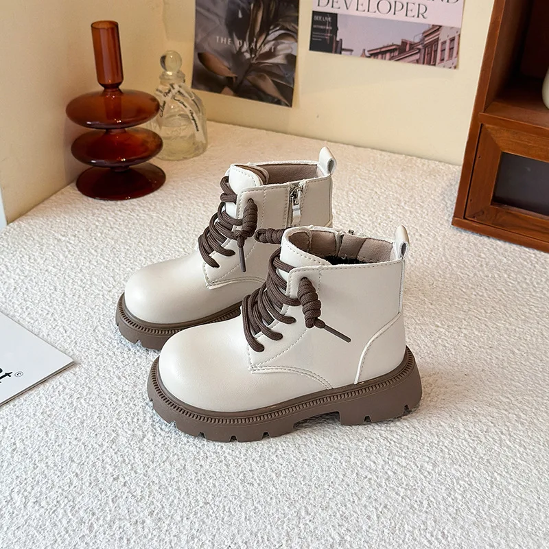 

New Simple Girls School Ankle Boots 2025 Spring Autumn Kids Leather Boots British Style Platform Children's Causal Fashion Boots