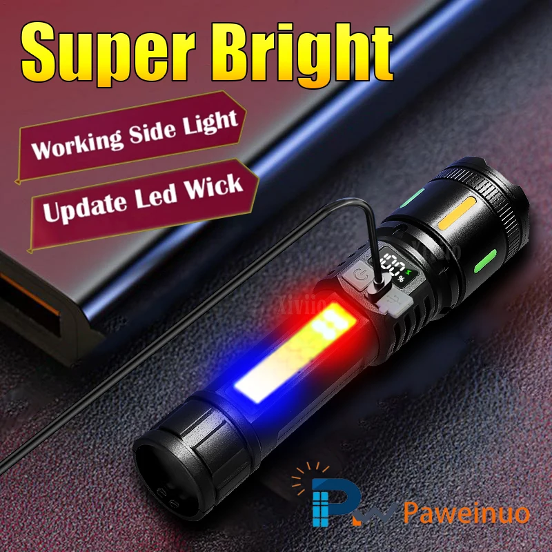 

High Power Led Flashlight Rechargeable Portable Lantern Waterproof Tactical Flashlights Fishing Strong Light Torch Laser Pointer