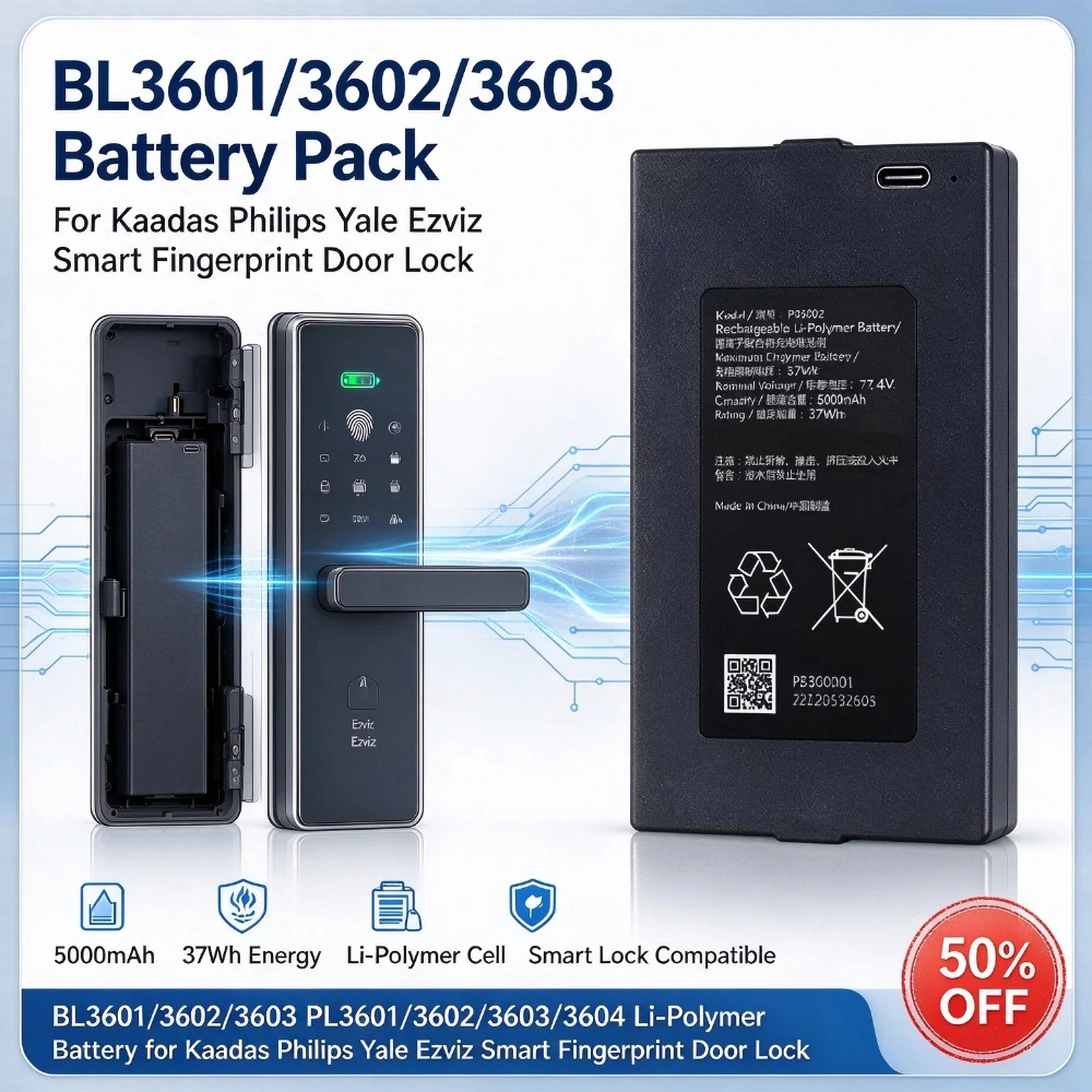 BL3601/3602/3603 PB3601/3602/3603/3604 Li-Polymer Rechargeable Smart Fingerprint Door Lock Battery for Kaadas Philips Yale Ezviz