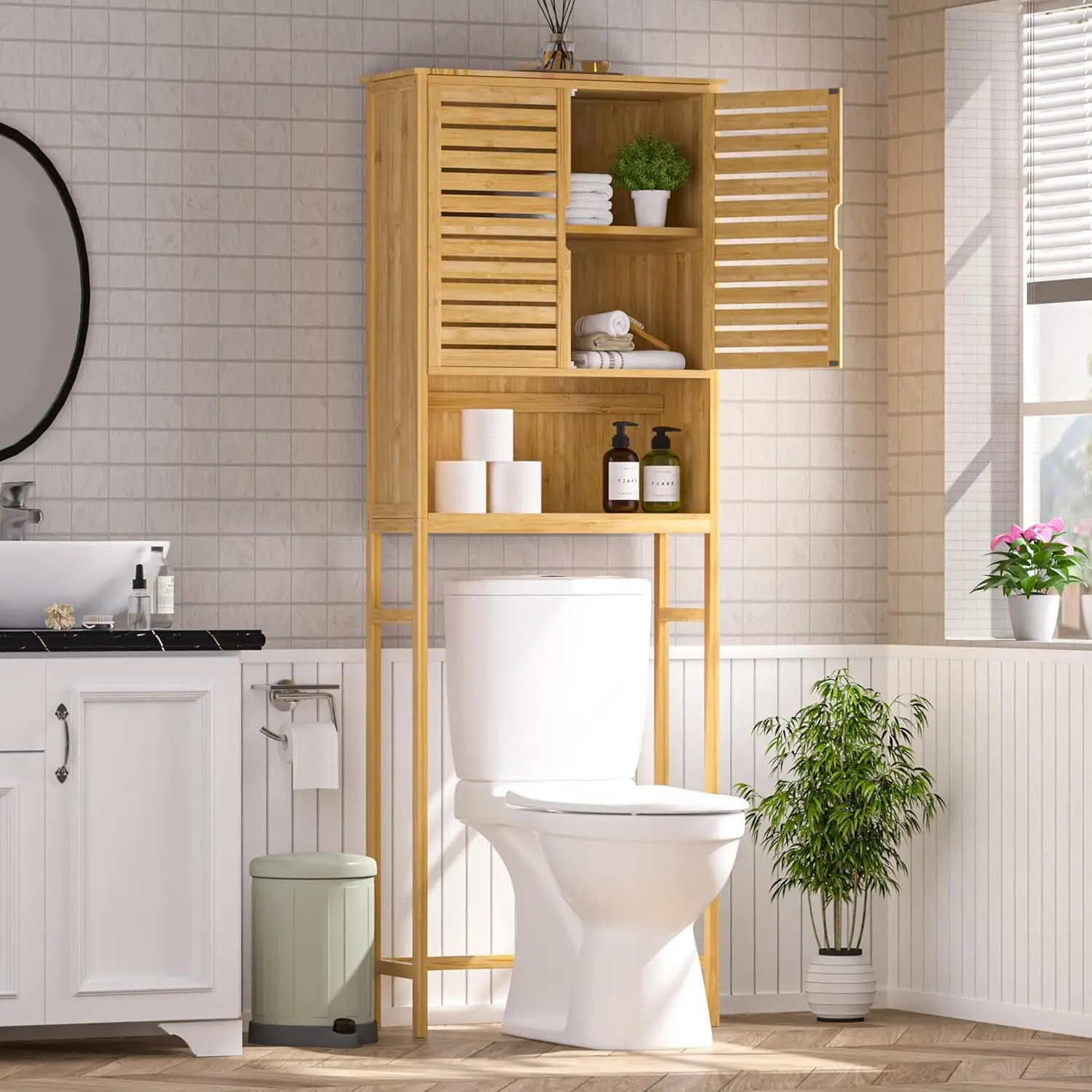 

Over The Toilet Storage Cabinet, Bamboo Over Toilet Storage With Removable Shelf, Bathroom Freestanding Over The, Customized