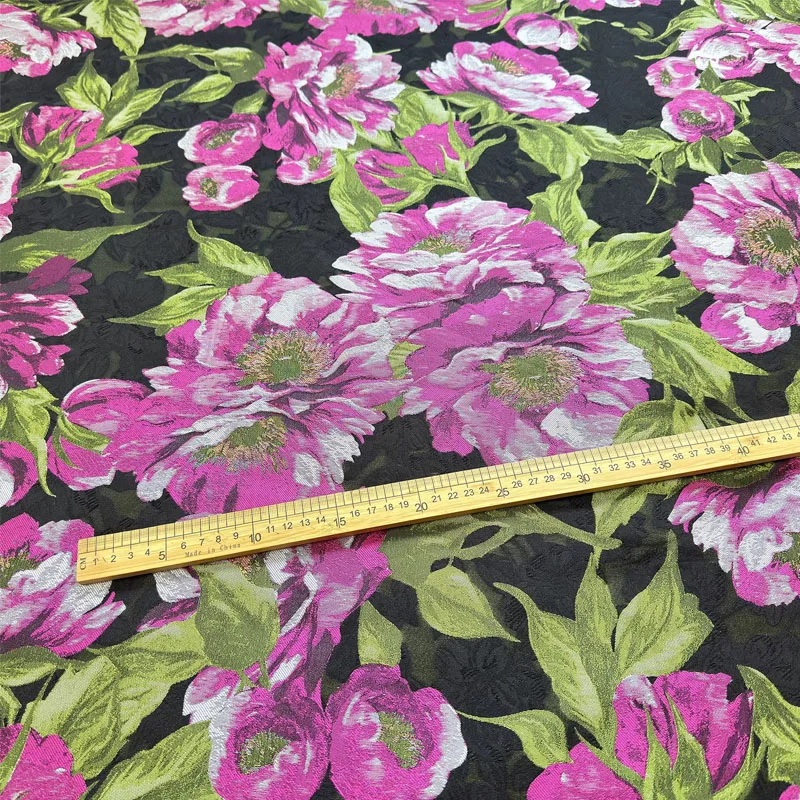 

Pink Peony Flower Jacquard Yarn-dyed Fabric For Women's Autumn Coat Jacket Suits Dress Handmade DIY Cloth Sewing Material
