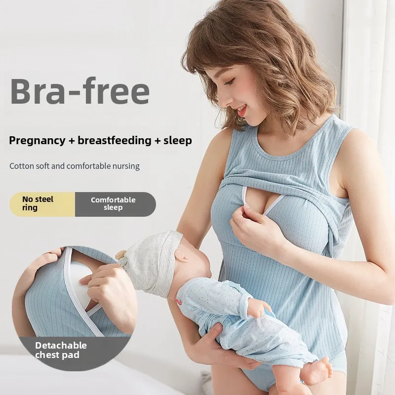 

YEWEN Summer Solid Maternity Tanks for Women Round Collar Nursing Sling Cotton Tees Pregnant and Postpartum Bottoming Shirt