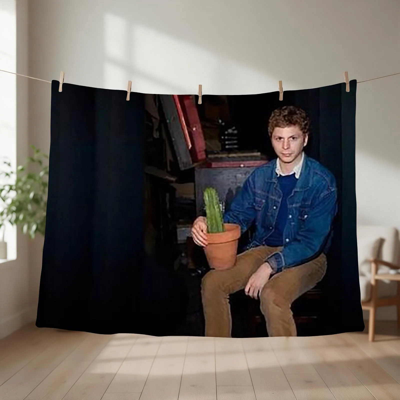 Michael Cera With a Cactus Throw Blanket couch cozy soft plush fuzzy picnic outdoor blanket