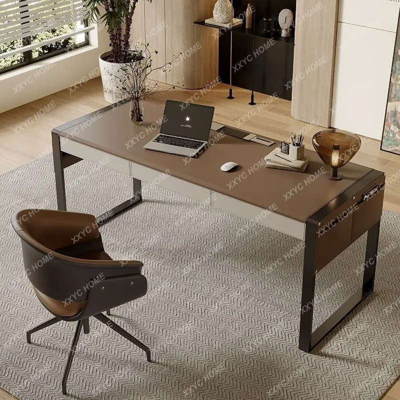 Lleather computer office desk modern minimalist home study writing desk medieval office table