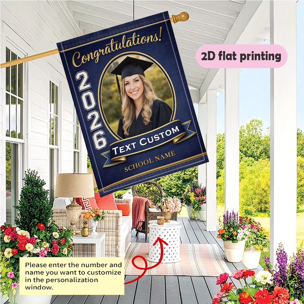 Garden flag custom Name Photo And School Name Navy Blue Suitable for graduate activity decoration