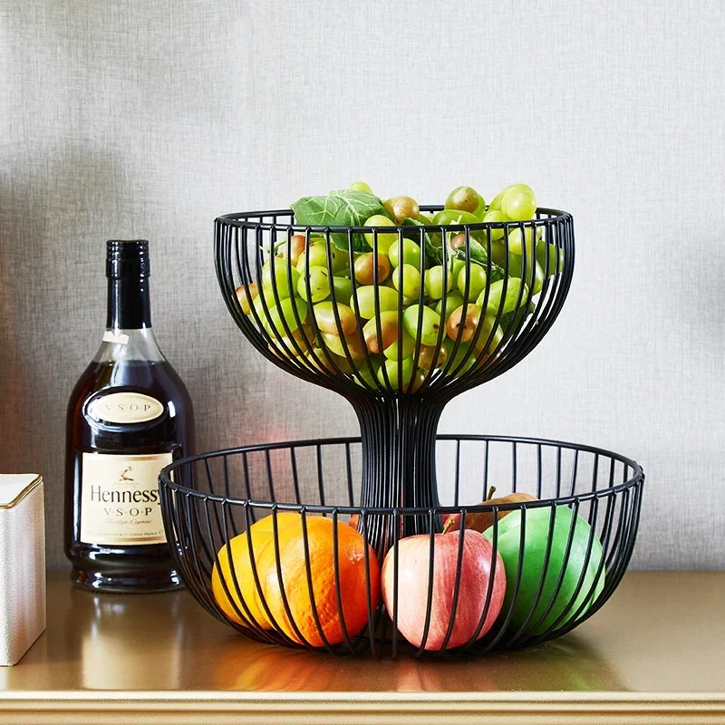 Large Capacity Double Fruit Basket: Creative Multi-Layer Snack Storage, Decorative End Table, Fruit Tray for Living Room