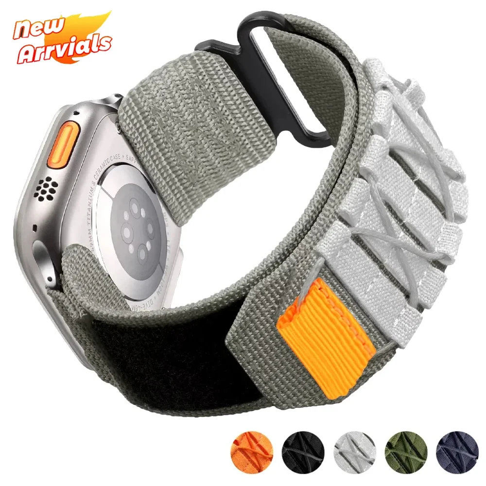 حزام تكتيكي لساعة أبل 49 مللي متر 46 45 44 41 40 42 38 نايلون جبال الألب تريل حلقة سوار IWatch سلسلة الترا 10 9 8 7 5 6