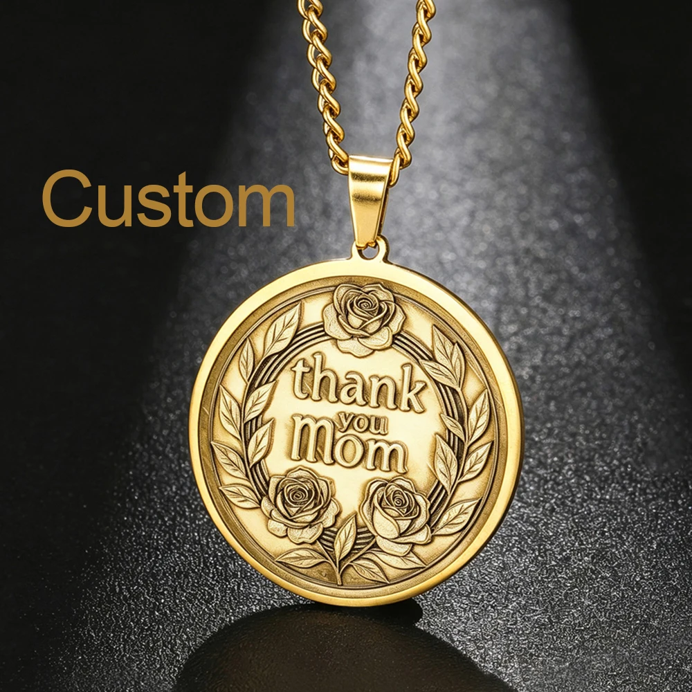 Custom Engraved Picture Medallion Necklace Personalized Photo Text Relief Coin Customized Name Picture Memorial Jewelry Men Gift