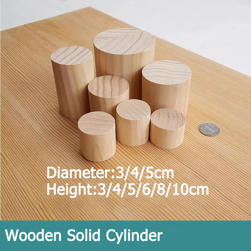 Wooden Solid Cylinder Diameter 3-5cm Height 3-10cm Unfinished Wood Block for DIY Building Model Woodwork Craft Kids Toy Puzzle