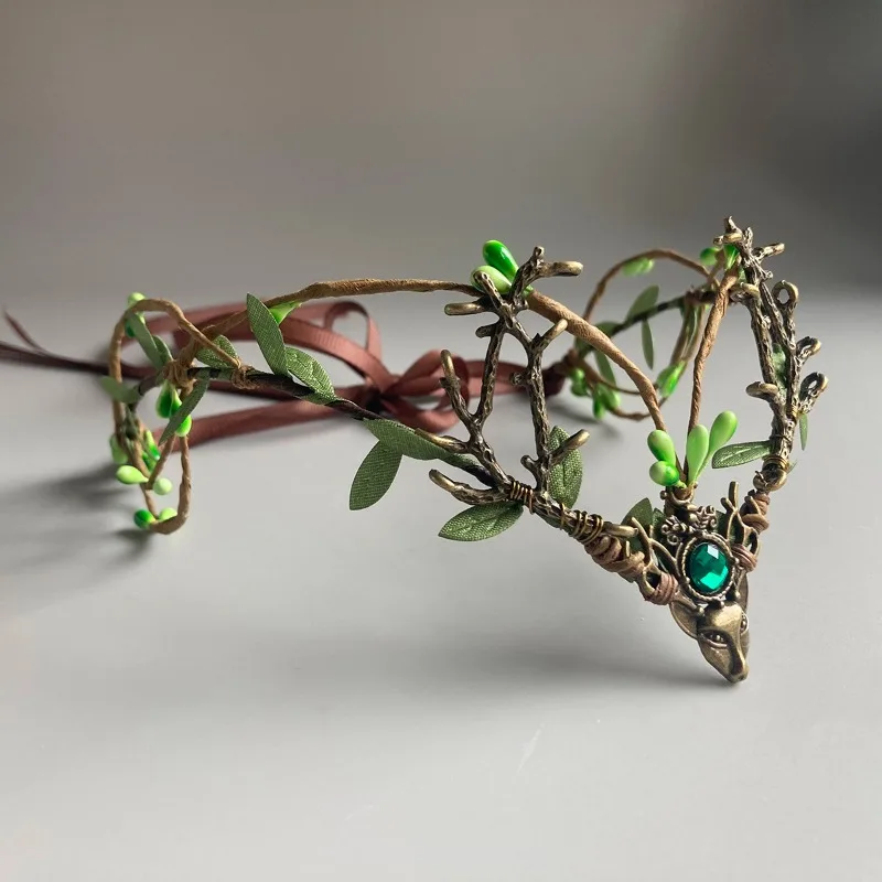 

Forest Leaves Antler Woodland Tiara elf Tiara Elven Headpiece Fairy Crown Elvish Tiara with Branches Wedding Forehead