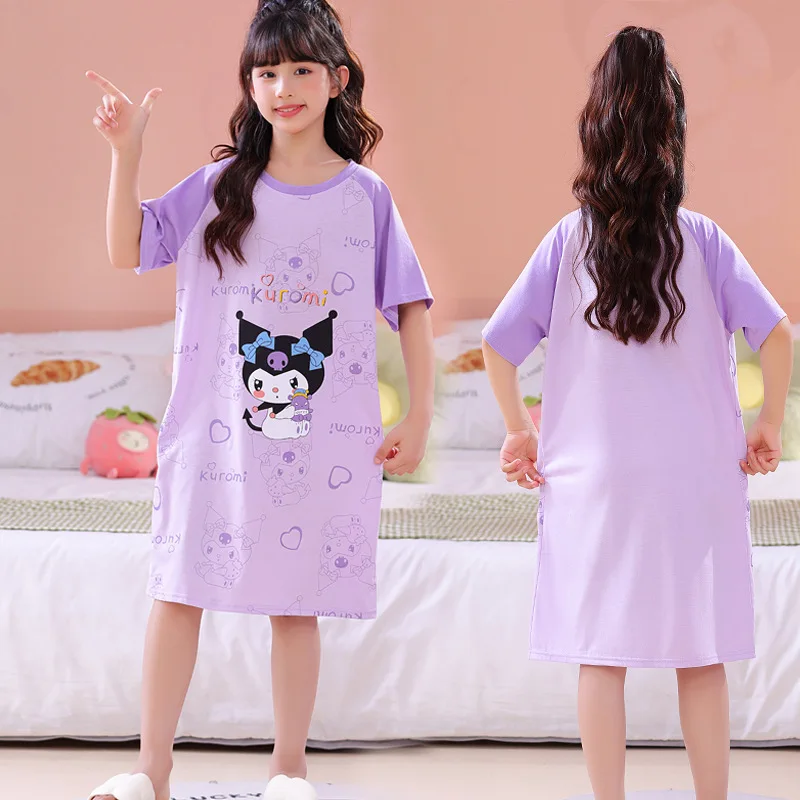 

Sanrio Kuromi Nightdress Kawaii Anime My Melody Pochacco Children Pajamas Girl Heart Sweet Cute Cartoon Babys Costume Kid Gift