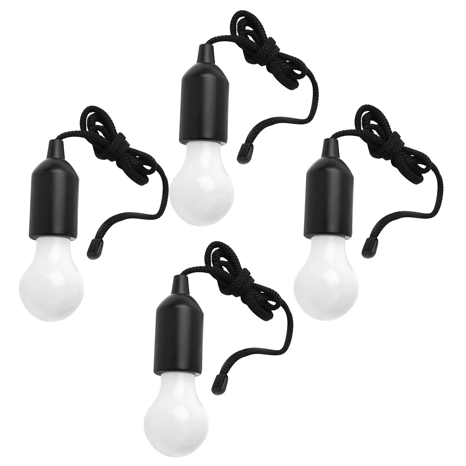 4Pcs LED Pull Cord Lights Powered Portable White Hanging Bulbs Perfect for Closets Patios Camping Garages