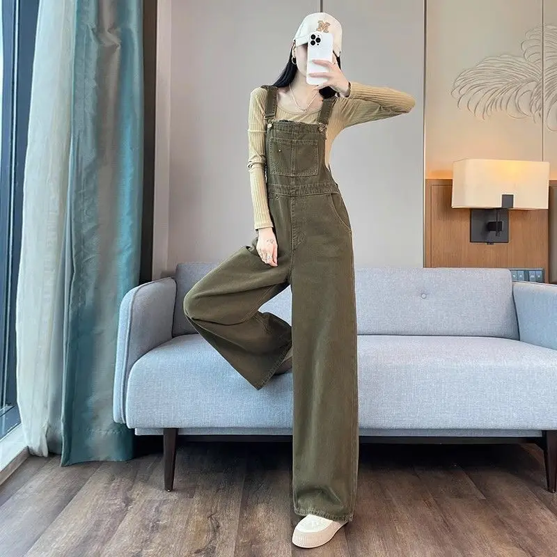 Jeugdige overall dames, broek met wijde pijpen, nieuwe lente- en herfststijl, afslankende losse pasvorm, vintage vloerlengte jumpsuit