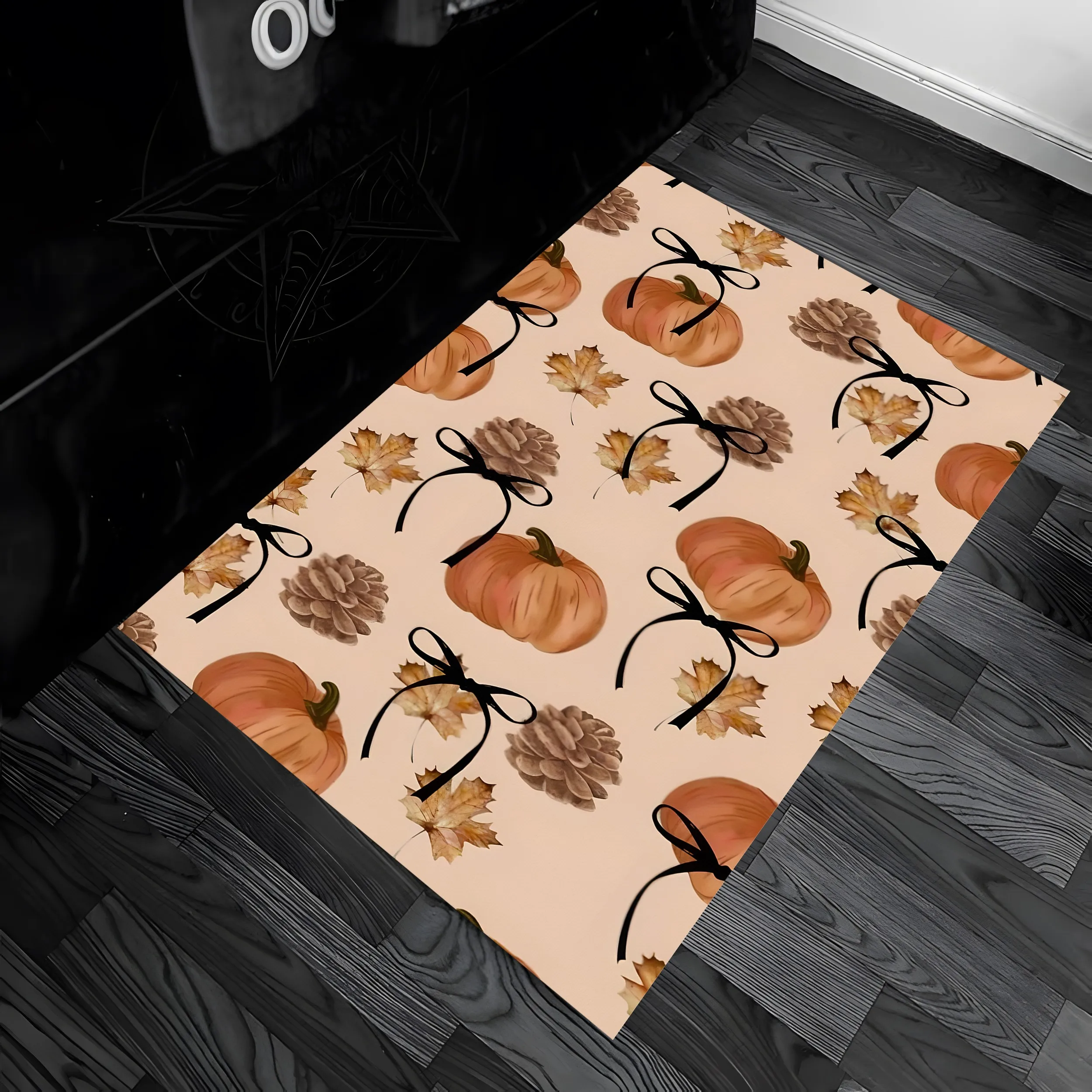 Velvet Halloween Pumpkin Bat Dark Style 2D Rug for Living Room and Bedroom, Autumn/Winter Warm