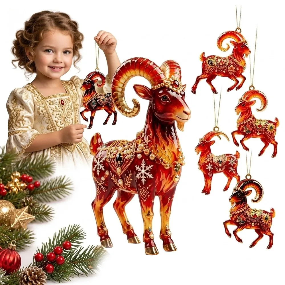 2D Flat Goat Hanging Ornament Set Acrylic Shining Animal Hanging Decoration Artificial Rhinestone Simulation