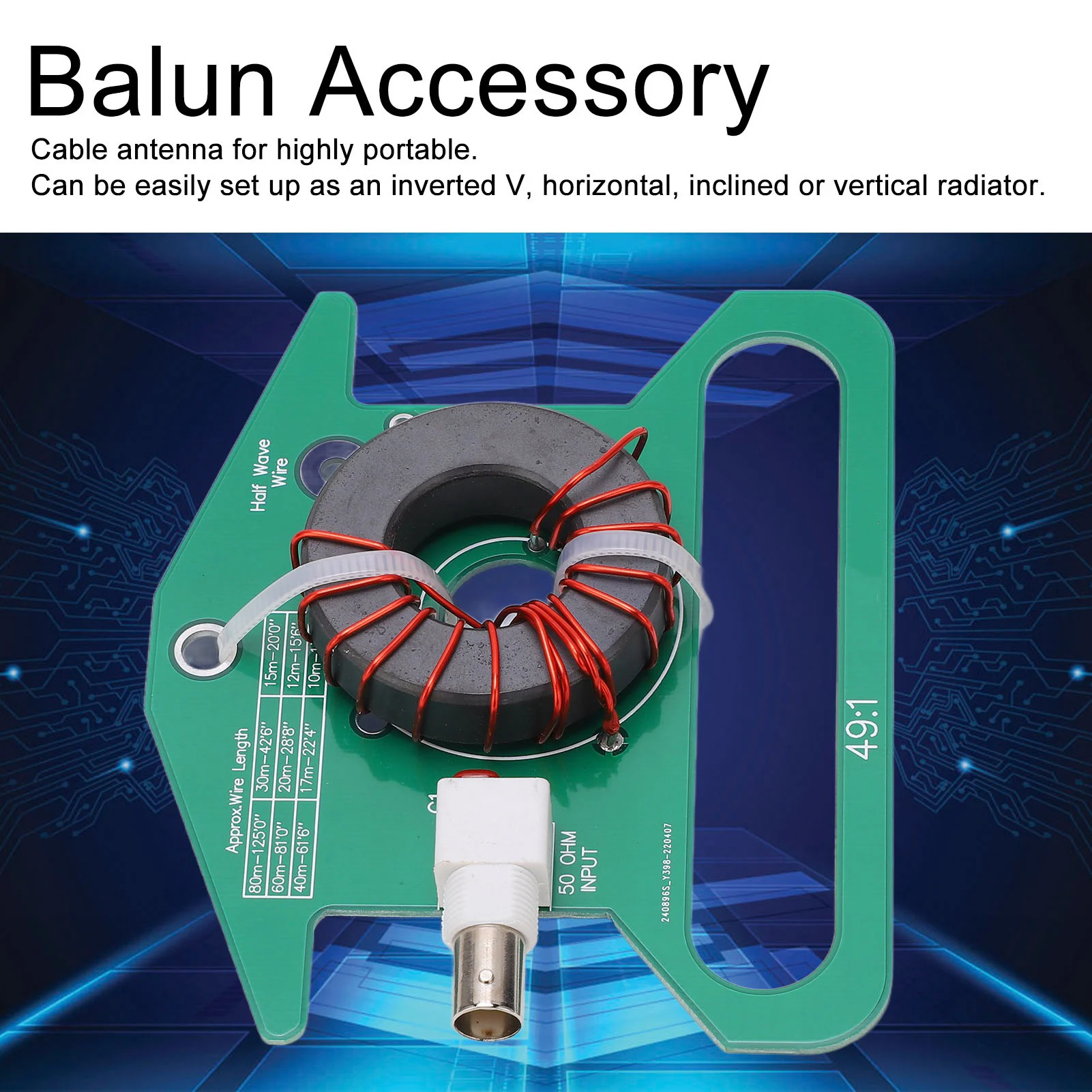 Balun PCB Balanced to Unbalanced Transformer 49:1 Shortwave Tuning Free Antenna 5‑35MHz