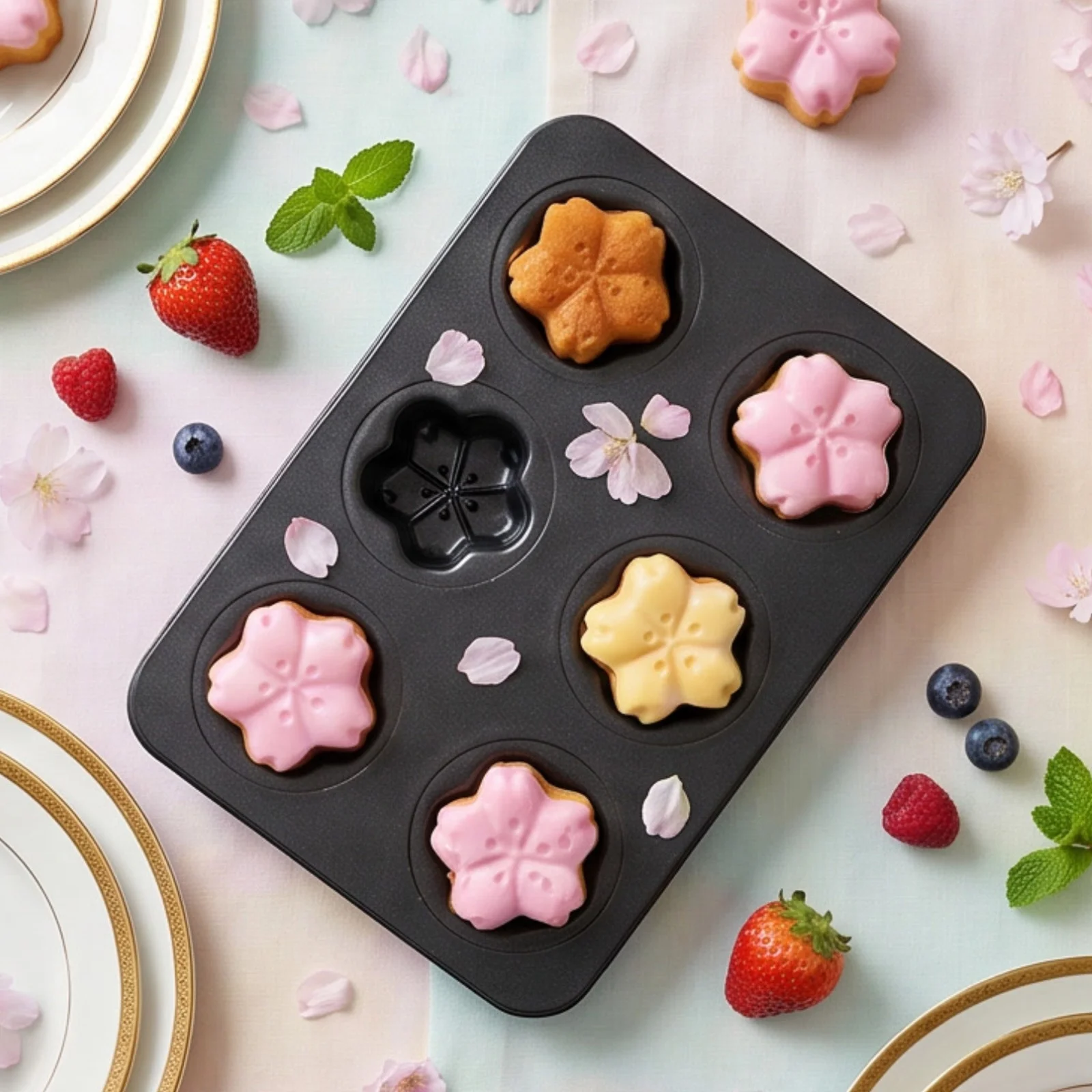 

Flotta Sakura 6-Cavity Baking Pan Non-Stick Muffin Toast Bread Baking Home Use Carbon Steel Kitchen Cooking Utensils