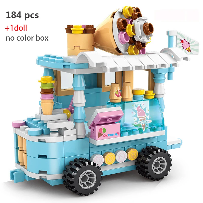 City Street Shop Cars Building Blocks Compatible Mini Classic Bricks Ice Cream Fast Food Store Children Creative Toys Kids Gifts