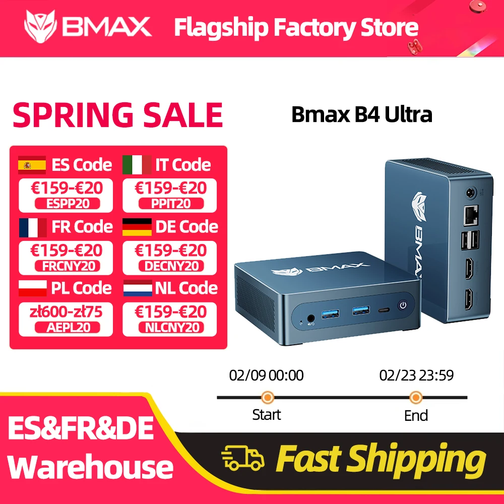 BMAX B4 Ultra Mini PC Windows 11 PC Intel N150 12GB 512GB SSD 2*HDMI 1*Type-C Obsługuje 4K@60Hz Grafika Intel 1000MHz