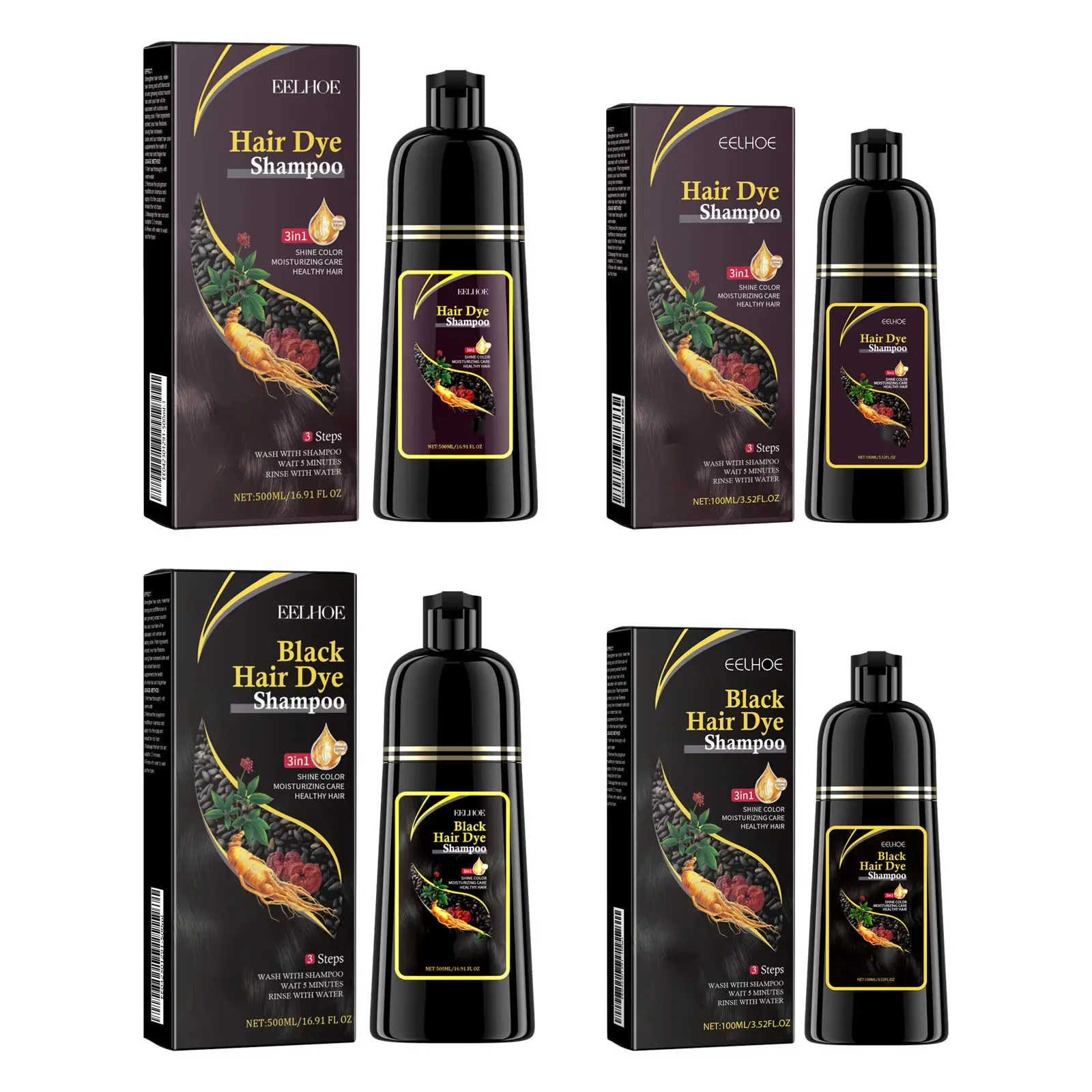 500ml Natural Herbal Hair Dye Shampoo 3 in 1 Change Hair Color Gray Hair to Dark Brown Black Deep Nourishing Fashion Hair Care