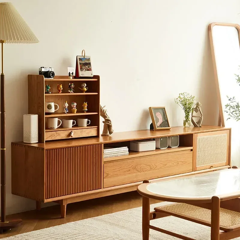 Nordic simple solid wood cherry wood TV cabinet Japanese oak audio-visual cabinet living room log multi-functional