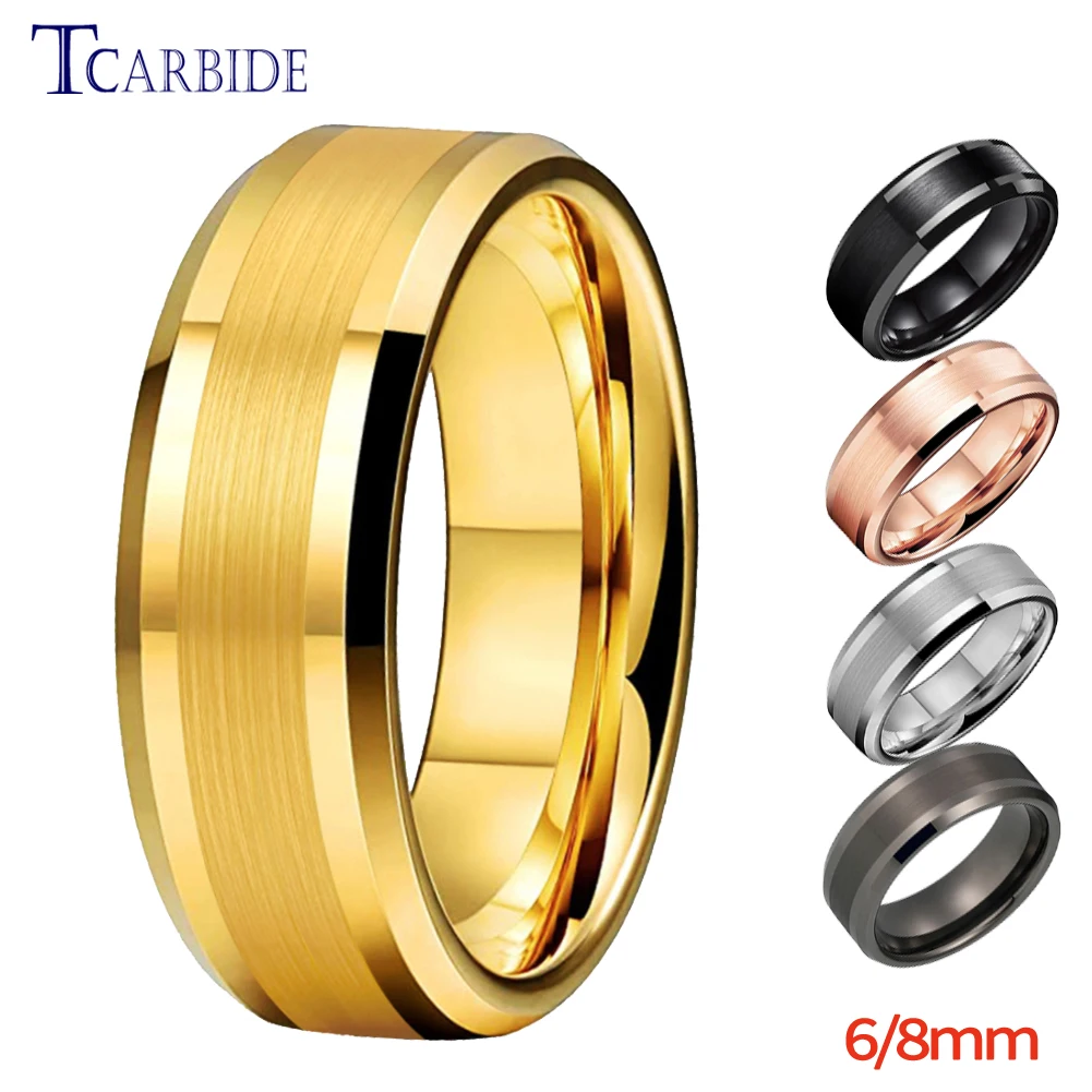 6mm 8mm Men Women Tungsten Wedding Band Popular Ring Beveled Polished Brushed Comfort Fit