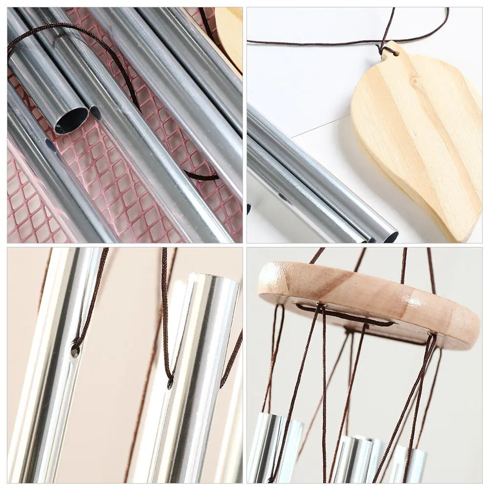 1pc Metal Wind Chime Pendant Silver Aluminum Tube Solid Wood Decor For Home Garden Courtyard Indoor Outdoor Decoration Wind