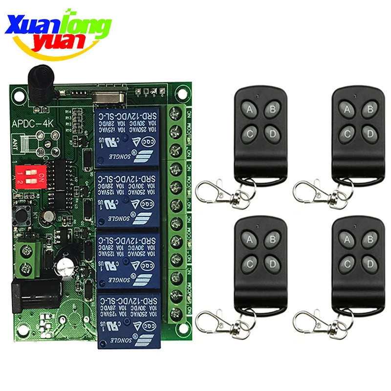 

433MHZ Universal Wireless Remote Control DC12V 24V 4CH 10A Relay Receiver Module RF Switch Remote Control For Gate Garage Opener