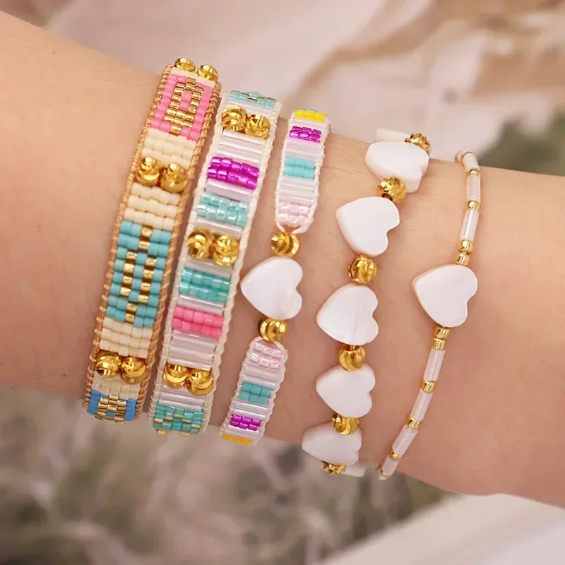 Beaded bracelet Sea shell Originality Design Geometry Heart Female Hand knitting Bohemia Adjustable Tide Rice bead bracelet set
