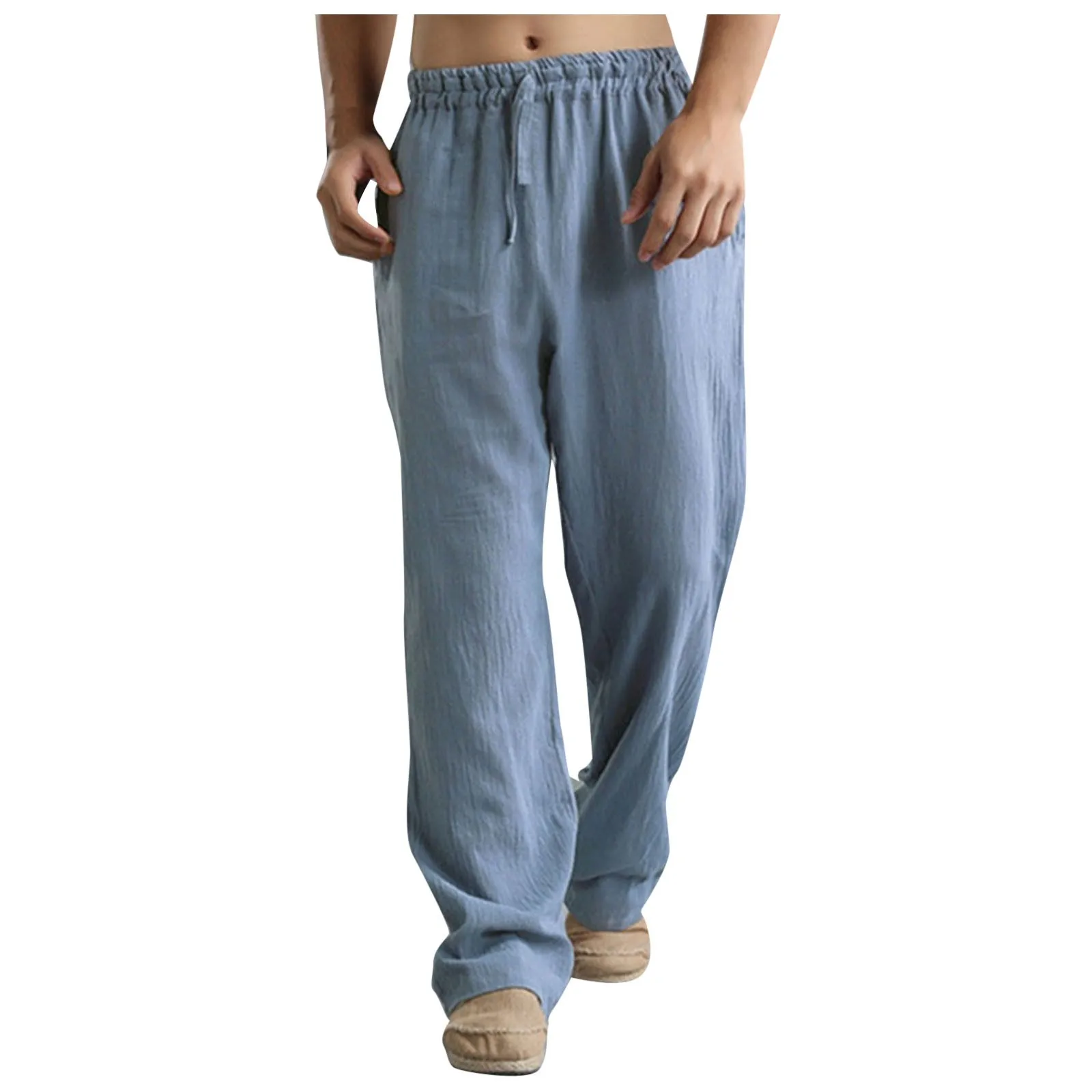 

Men'S Plus Size Trousers Loose Wide Leg Drawstring Elastic Waist Casual Pants Spring Summer Linen Breathable Sports Pants